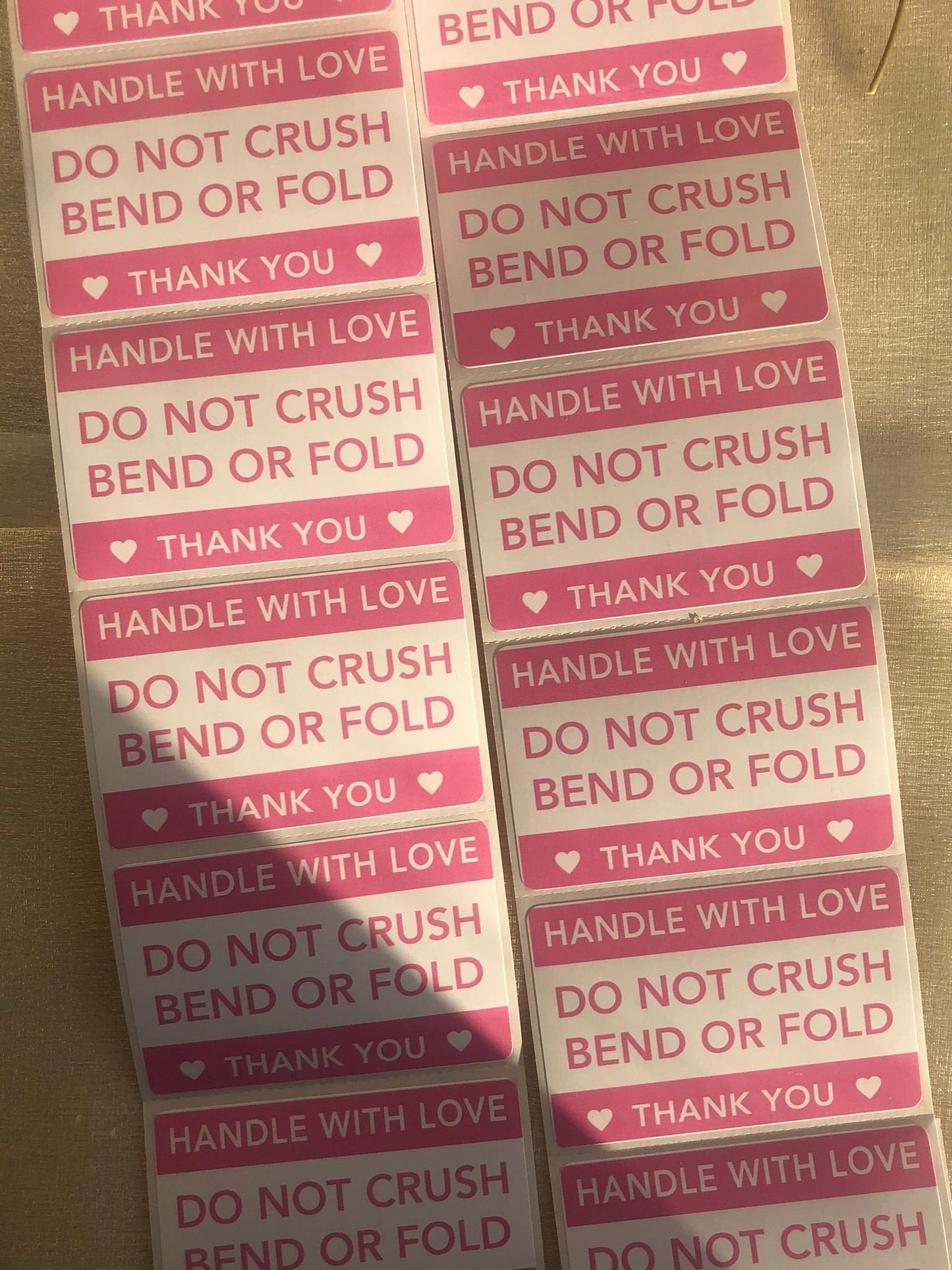 Handle with love Stickers | DO NOT BEND crush or fold stickers | packaging stickers | caution stickers | packing sticker | handle with care - Creationz By Saba