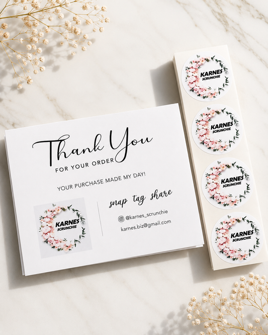 100 Custom Thank You Cards & 100 Logo Sticker Bundle | Personalized Business Branding Kit | Packaging Insert Cards & Custom Logo Labels