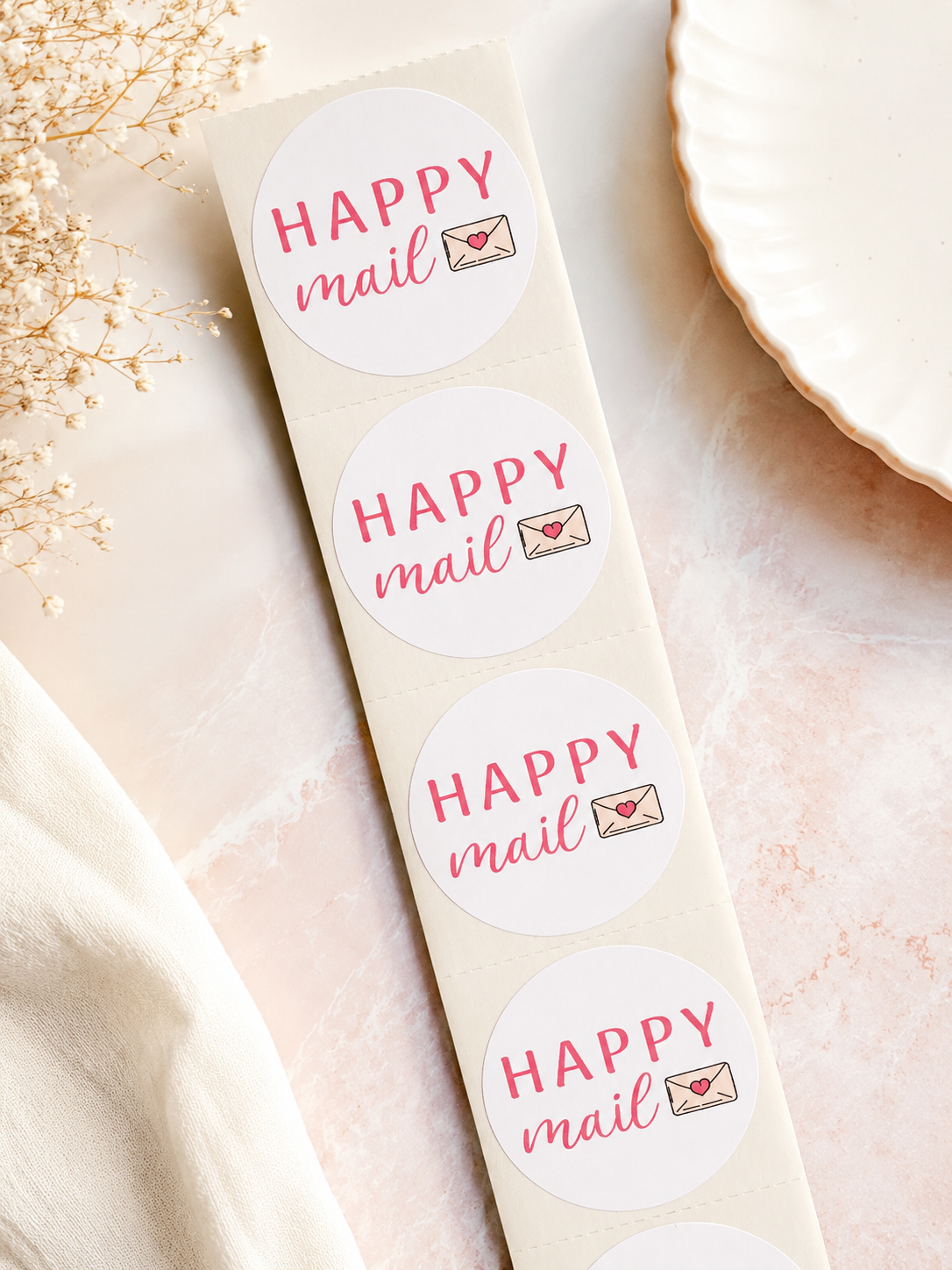 Happy Mail Stickers | Custom Packaging Stickers | Round Mailing Seals | Small Business Branding Labels