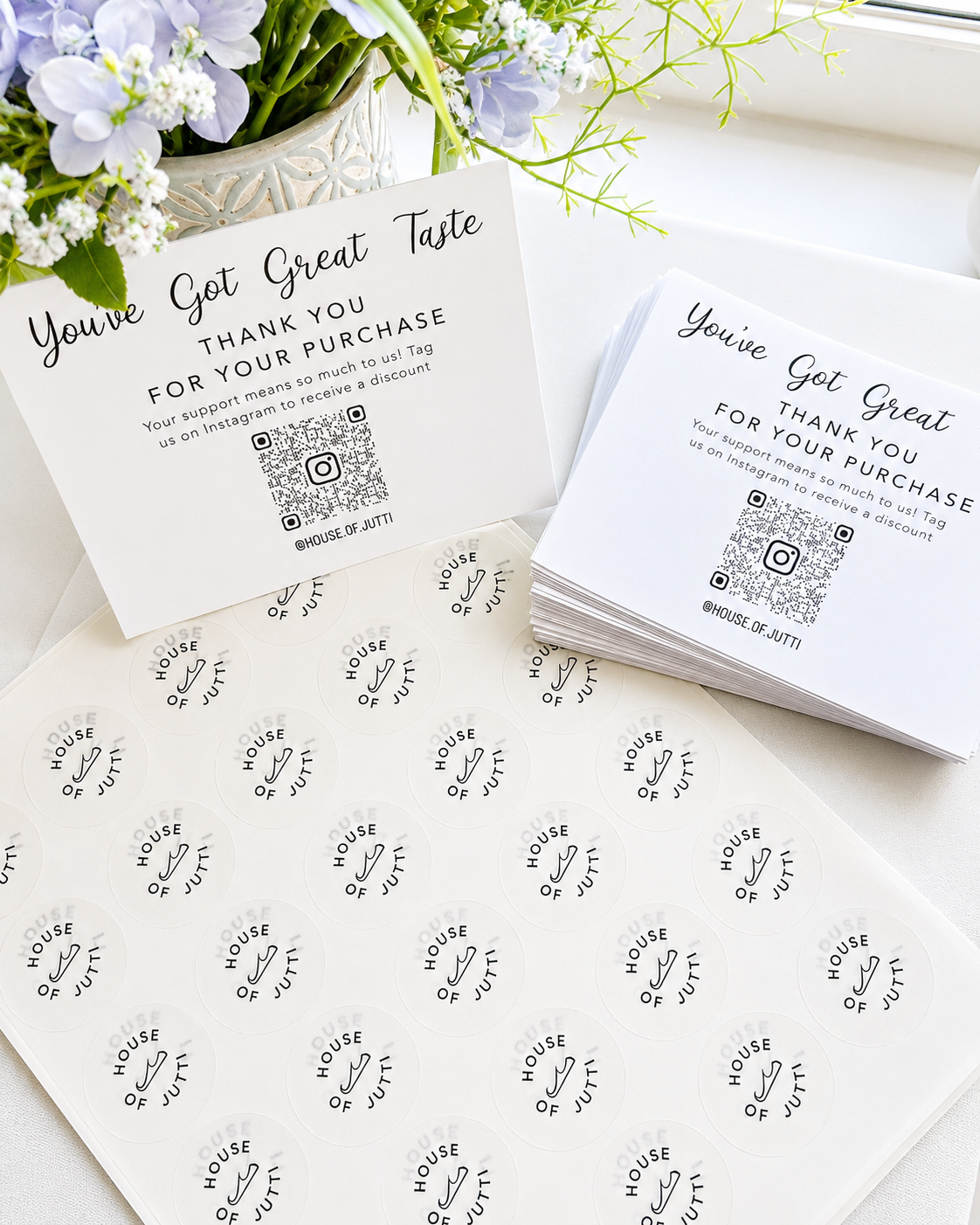50 Custom Thank You Cards & 50 Logo Sticker Bundle | Personalized Business Branding Kit | Packaging Insert Cards & Custom Logo Labels