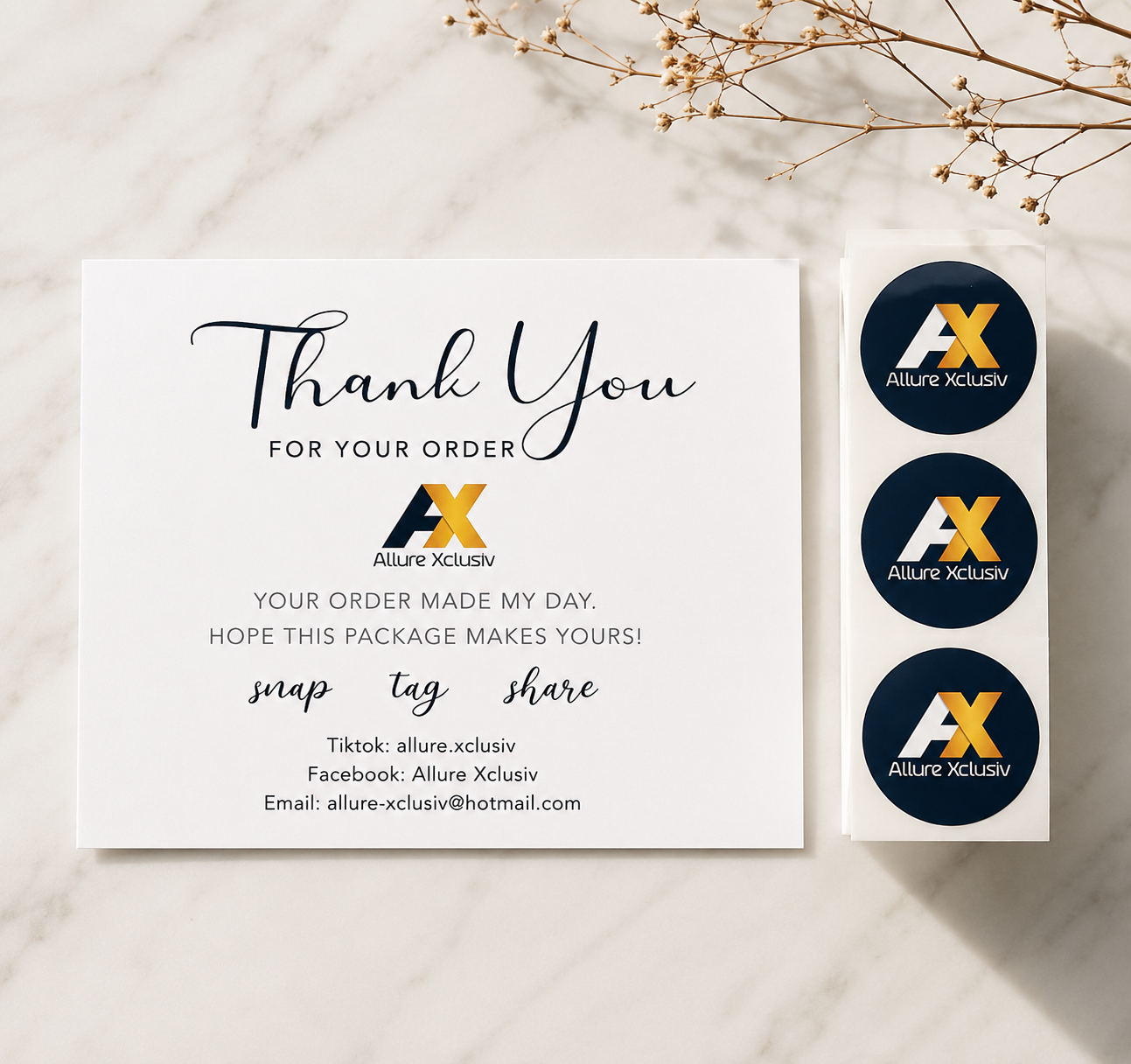 100 Custom Thank You Cards & 100 Logo Sticker Bundle | Personalized Business Branding Kit | Packaging Insert Cards & Custom Logo Labels