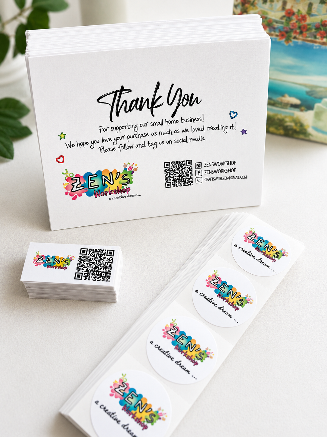 50 Custom Thank You Cards & 50 Logo Sticker Bundle | Personalized Business Branding Kit | Packaging Insert Cards & Custom Logo Labels