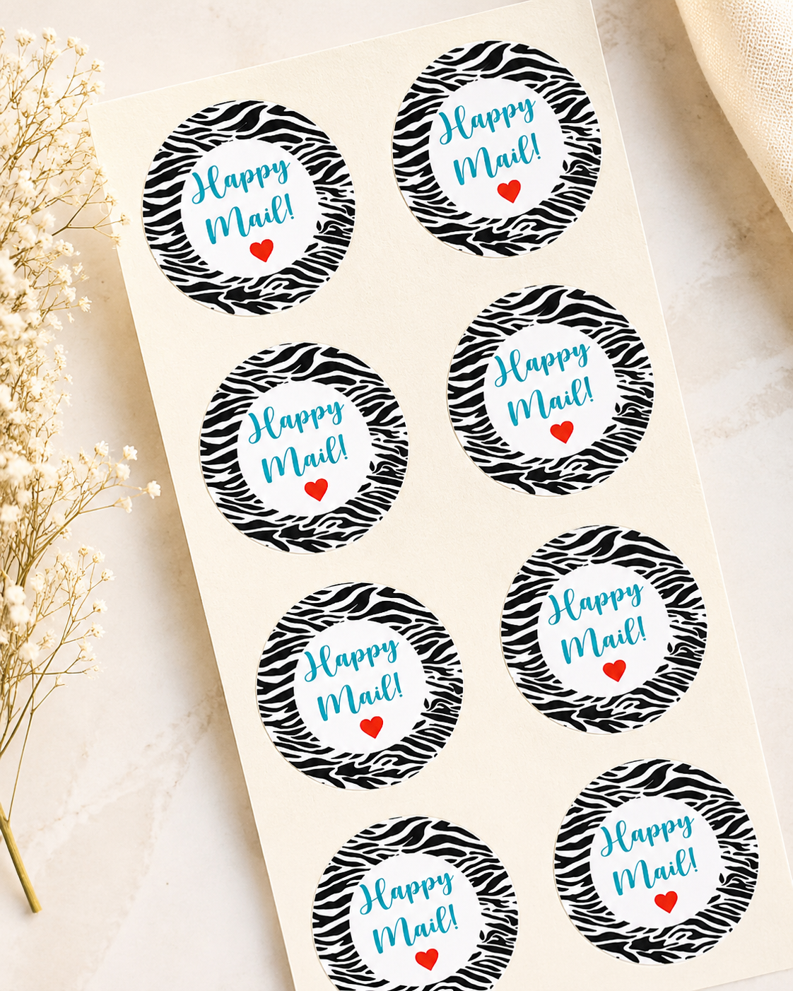 Happy Mail Stickers | Custom Packaging Stickers | Round Mailing Seals | Small Business Branding Labels