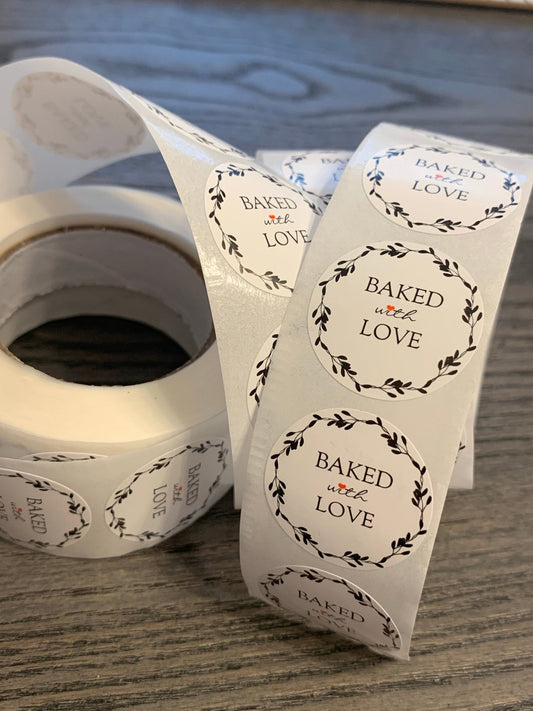Baked with love stickers | 500 sticker roll | small business stickers | 500 stickers | packaging order stickers | packing stickers | baked goods - Creationz By Saba