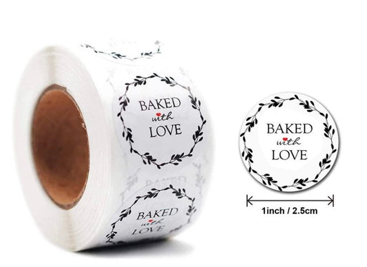 Baked with love stickers | 500 sticker roll | small business stickers | 500 stickers | packaging order stickers | packing stickers | baked goods - Creationz By Saba