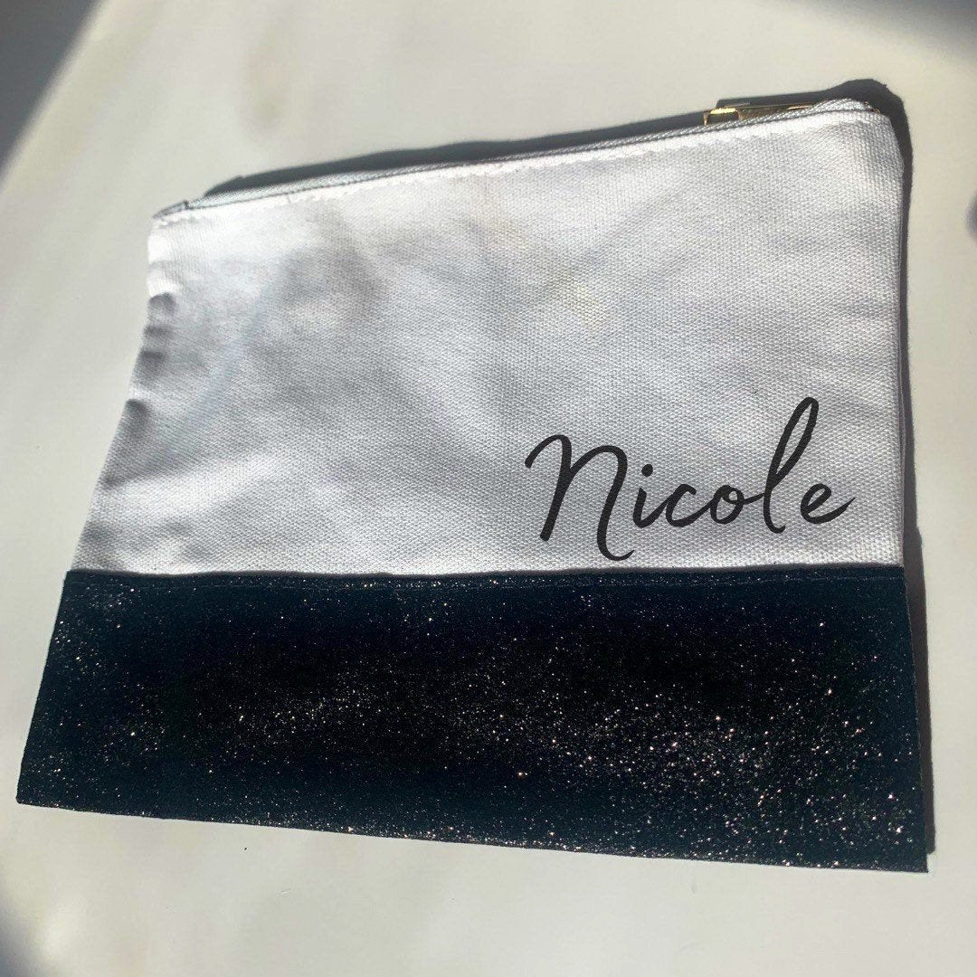 Custom Glitter Makeup bag | Personalized Makeup Bag | Mask Bag | Makeup vanity bag | Custom Bag | Cosmetic Pouch with Name | Pencil Case - Creationz By Saba