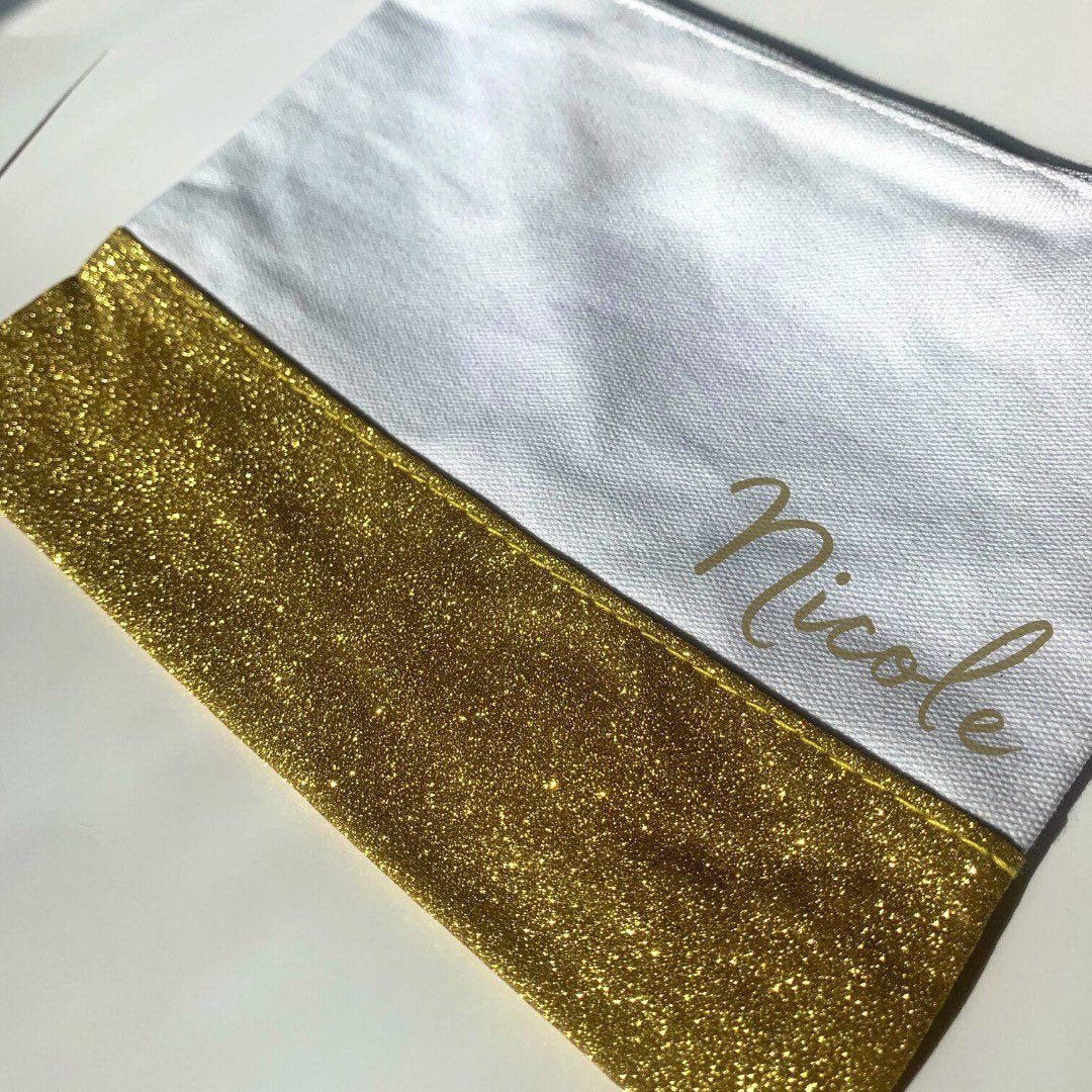 Custom Glitter Makeup bag | Personalized Makeup Bag | Mask Bag | Makeup vanity bag | Custom Bag | Cosmetic Pouch with Name | Pencil Case - Creationz By Saba