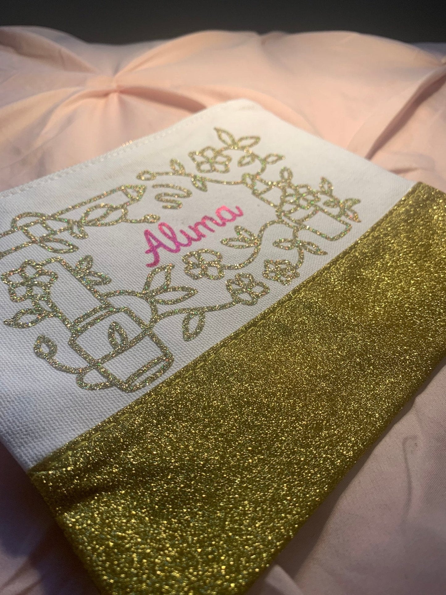 Custom Glitter Makeup bag | Personalized Makeup Bag | Mask Bag | Makeup vanity bag | Custom Bag | Cosmetic Pouch with Name | Pencil Case - Creationz By Saba