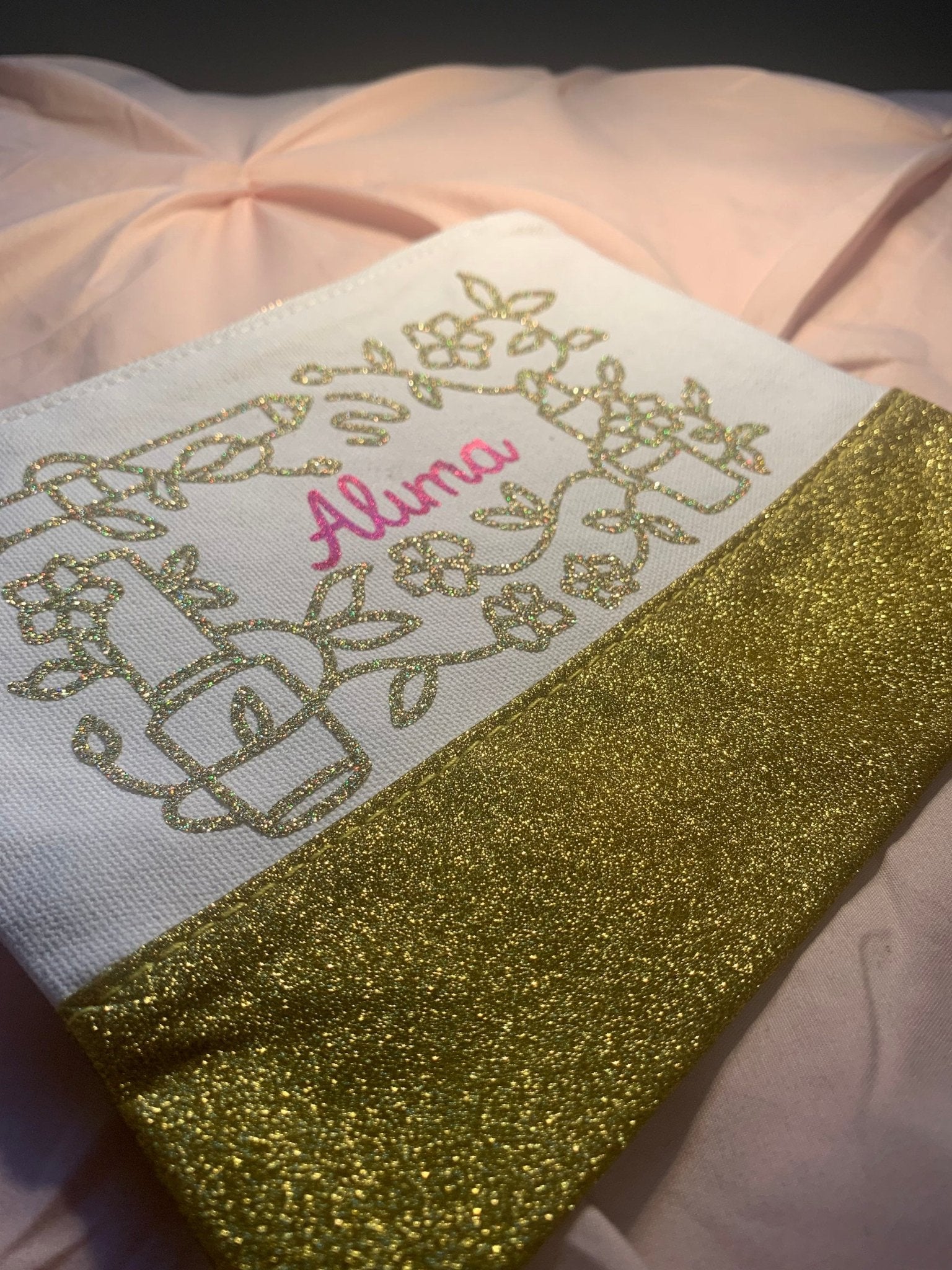 Custom Glitter Makeup bag | Personalized Makeup Bag | Mask Bag | Makeup vanity bag | Custom Bag | Cosmetic Pouch with Name | Pencil Case - Creationz By Saba