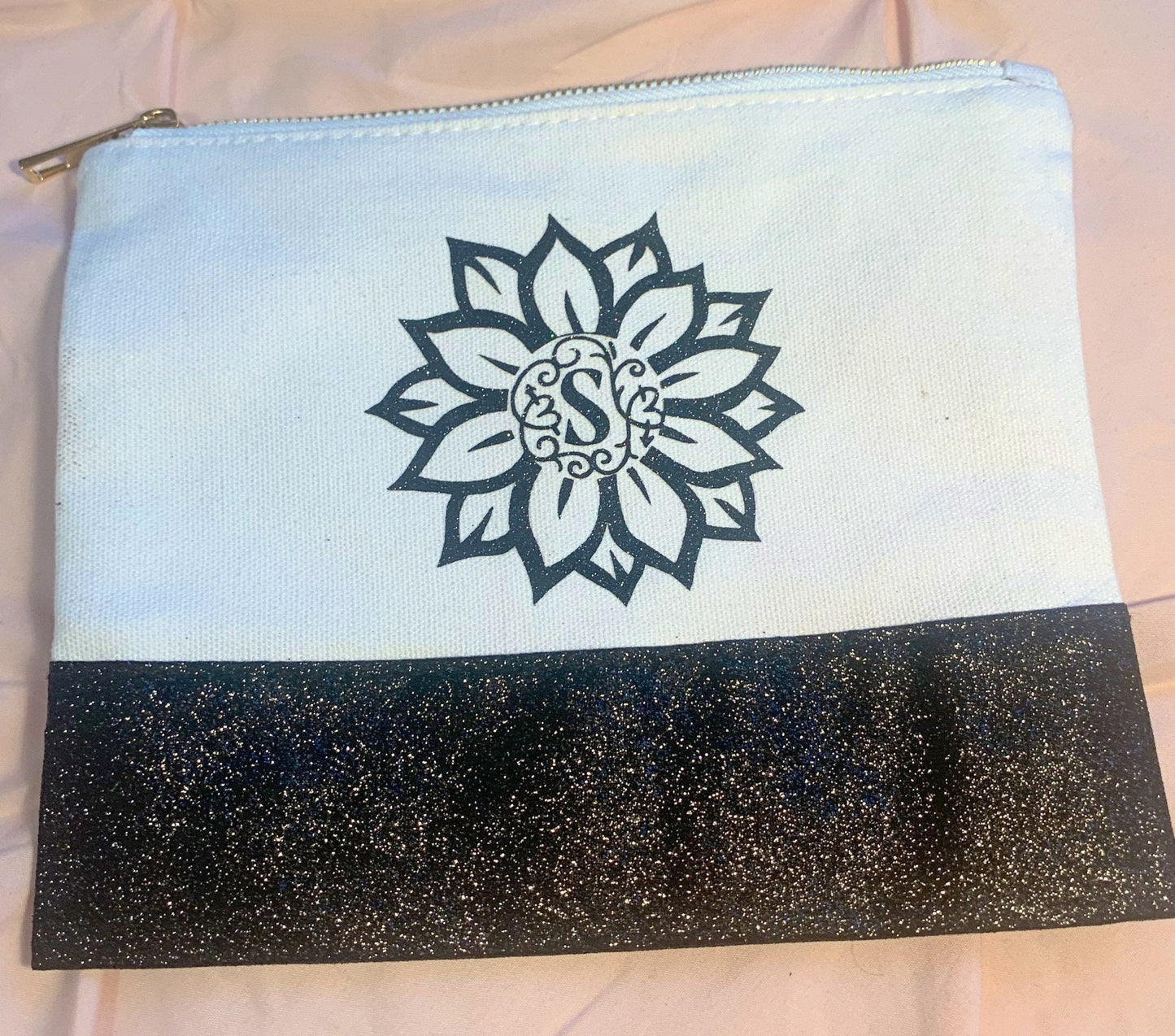 Custom Sunflower Monogram Bag | Custom Design Your Makeup Bag | Personalized Makeup Bag | Mask Bag | Accessory Bag | Maid of Honor Gift | - Creationz By Saba