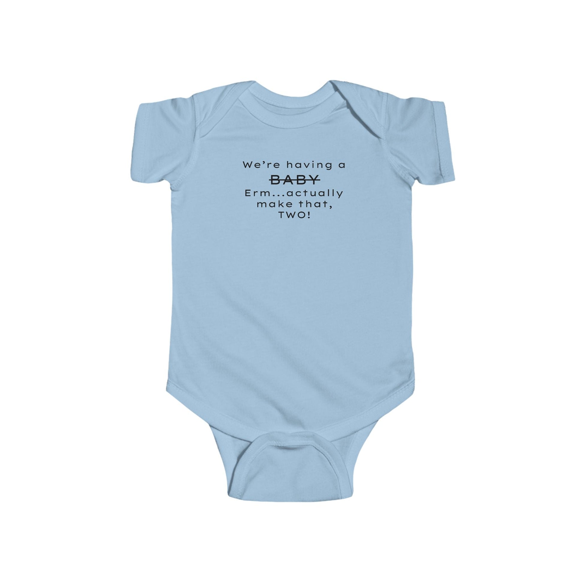 Funny Twin Announcement Infant Bodysuit - We're Having a Baby, Two! - Creationz By Saba