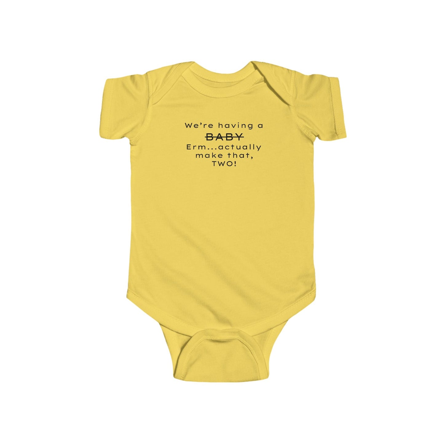 Funny Twin Announcement Infant Bodysuit - We're Having a Baby, Two! - Creationz By Saba