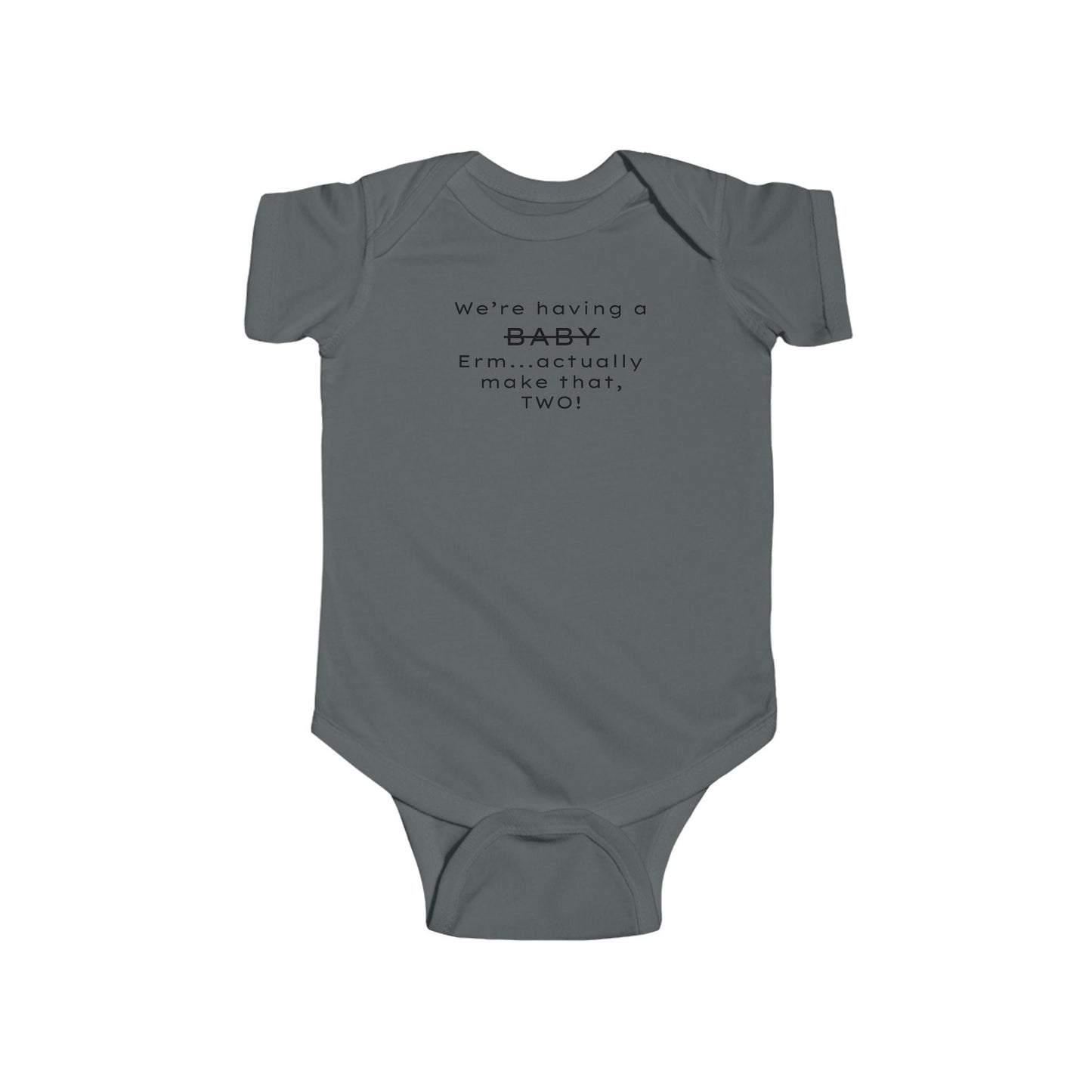 Funny Twin Announcement Infant Bodysuit - We're Having a Baby, Two! - Creationz By Saba