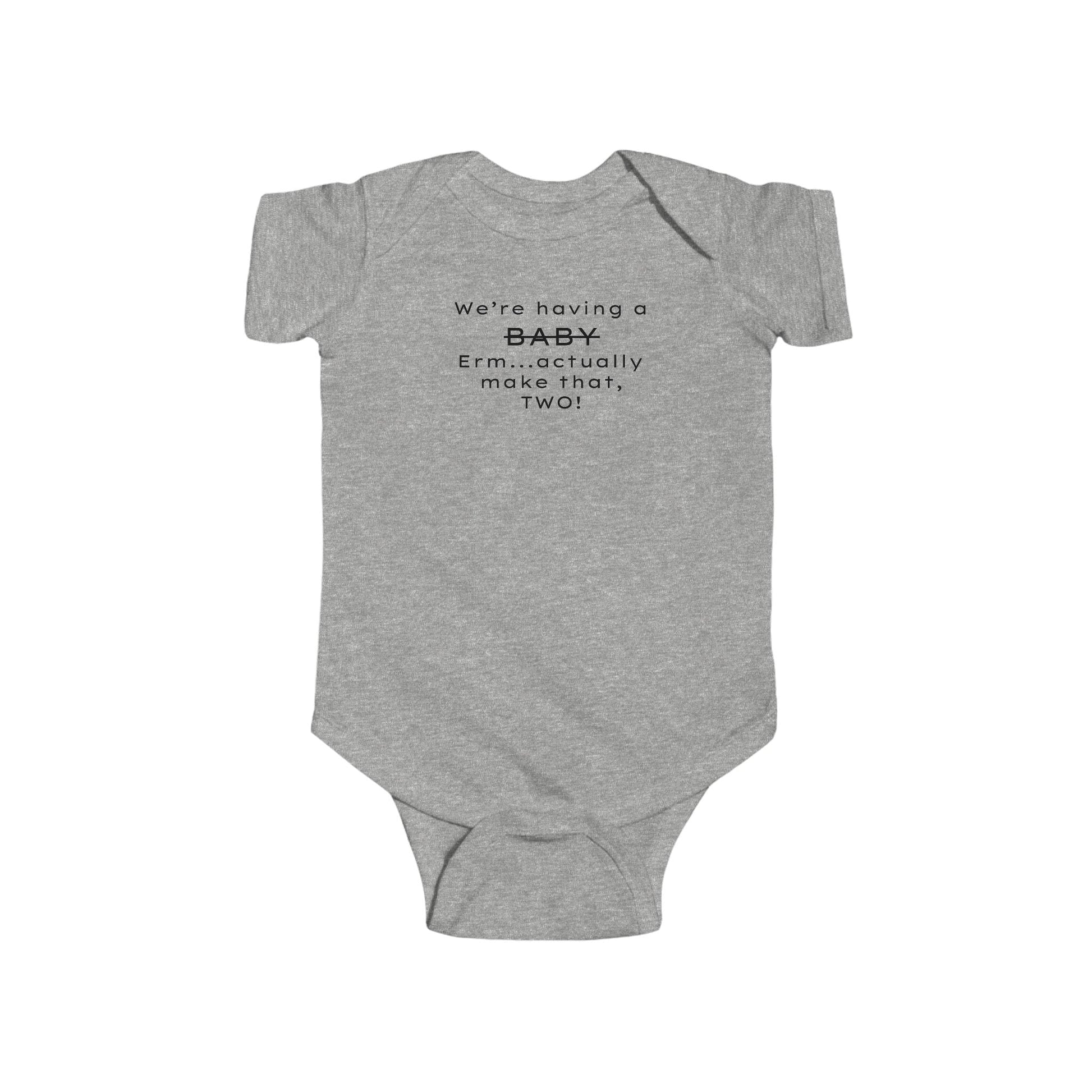 Funny Twin Announcement Infant Bodysuit - We're Having a Baby, Two! - Creationz By Saba