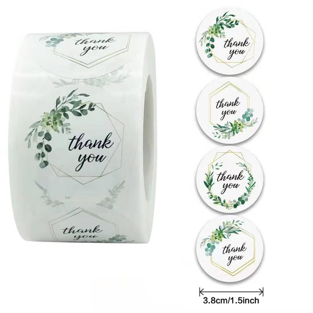Green and White 1.5" Thank you stickers | small business stickers | 500 stickers | packaging order stickers - Creationz By Saba