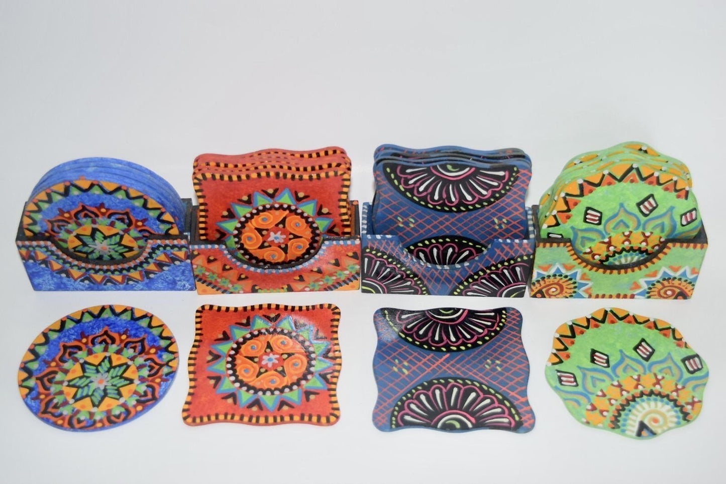 Hand Painted Coaster Set of 6 with Holder - Creationz By Saba
