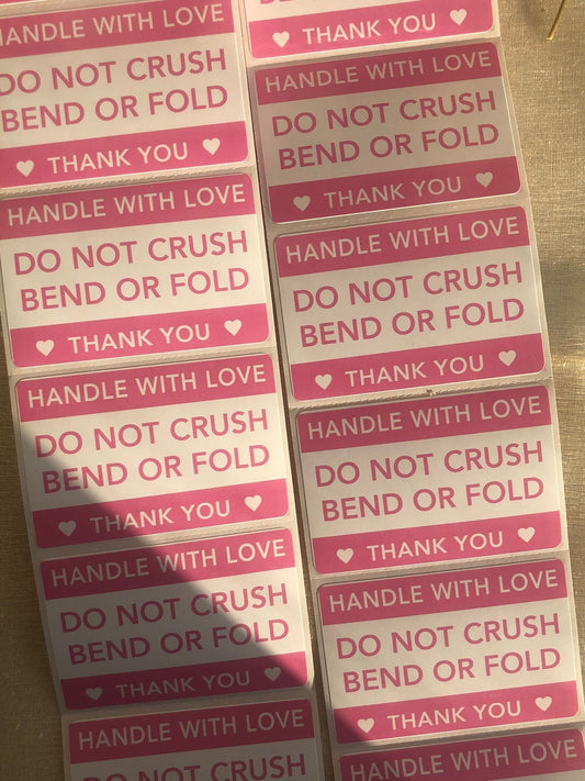 Handle with love Stickers | DO NOT BEND crush or fold stickers | packaging stickers | caution stickers | packing sticker | handle with care - Creationz By Saba