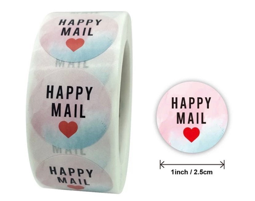 Happy mail stickers | 500 sticker roll | small business stickers | 500 stickers | packaging order stickers | packing stickers | sealing - Creationz By Saba