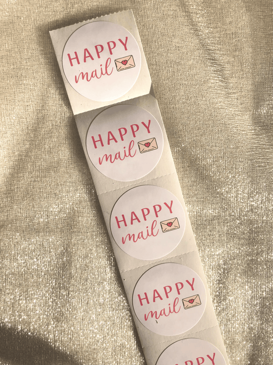 Round Pink Happy Mail Stickers - Creationz By Saba